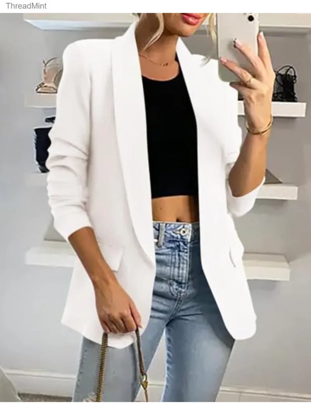Womens Blazer 2026 Spring Fall Business Casual Jackets Shawl Collar Open Front